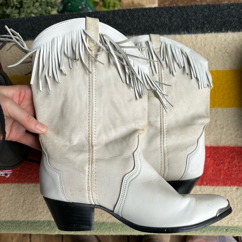 Acme White Cowboy Fringe Boots